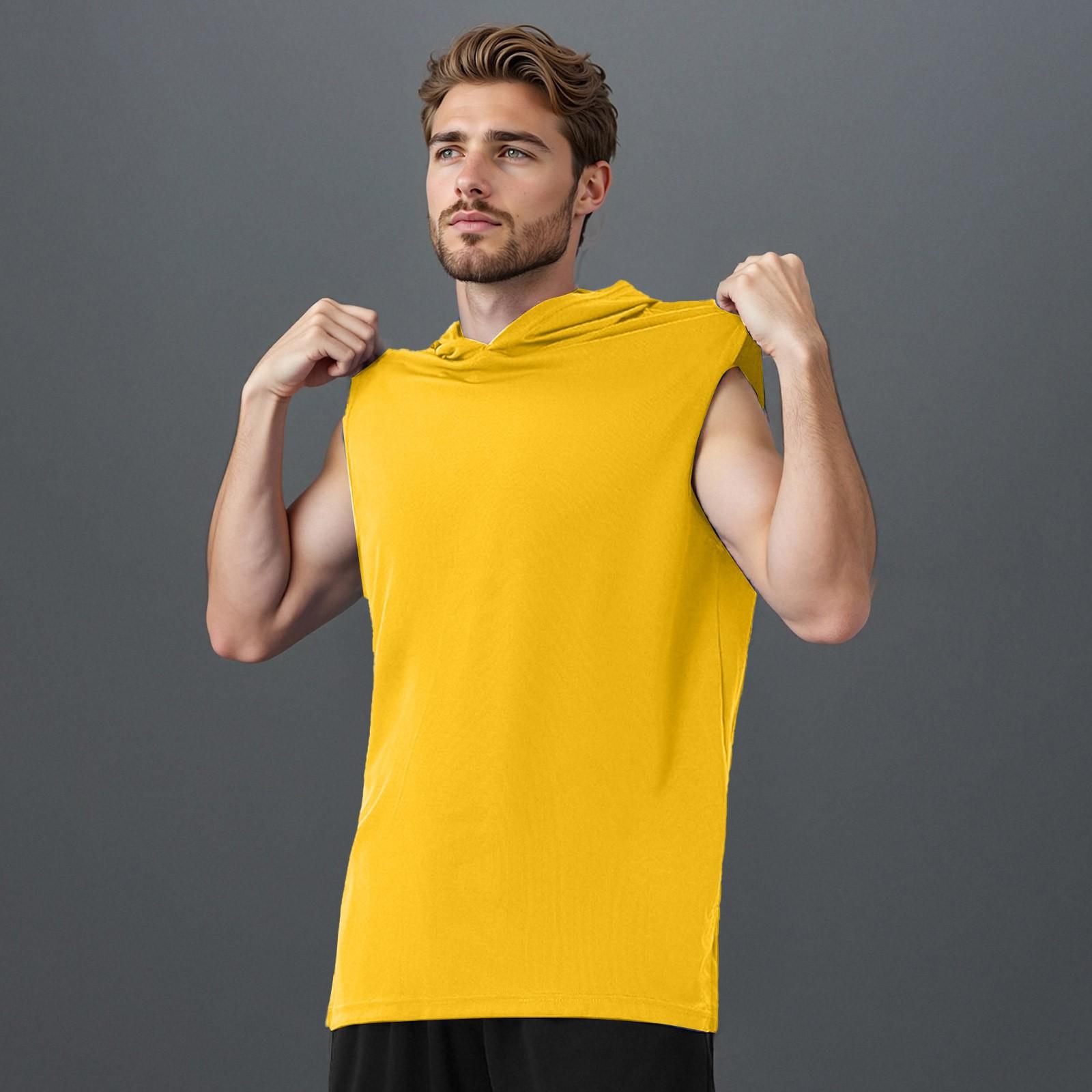 

Мужская майка, плотный жилет с капюшоном, повседневная футболка без рукавов XL жёлтый