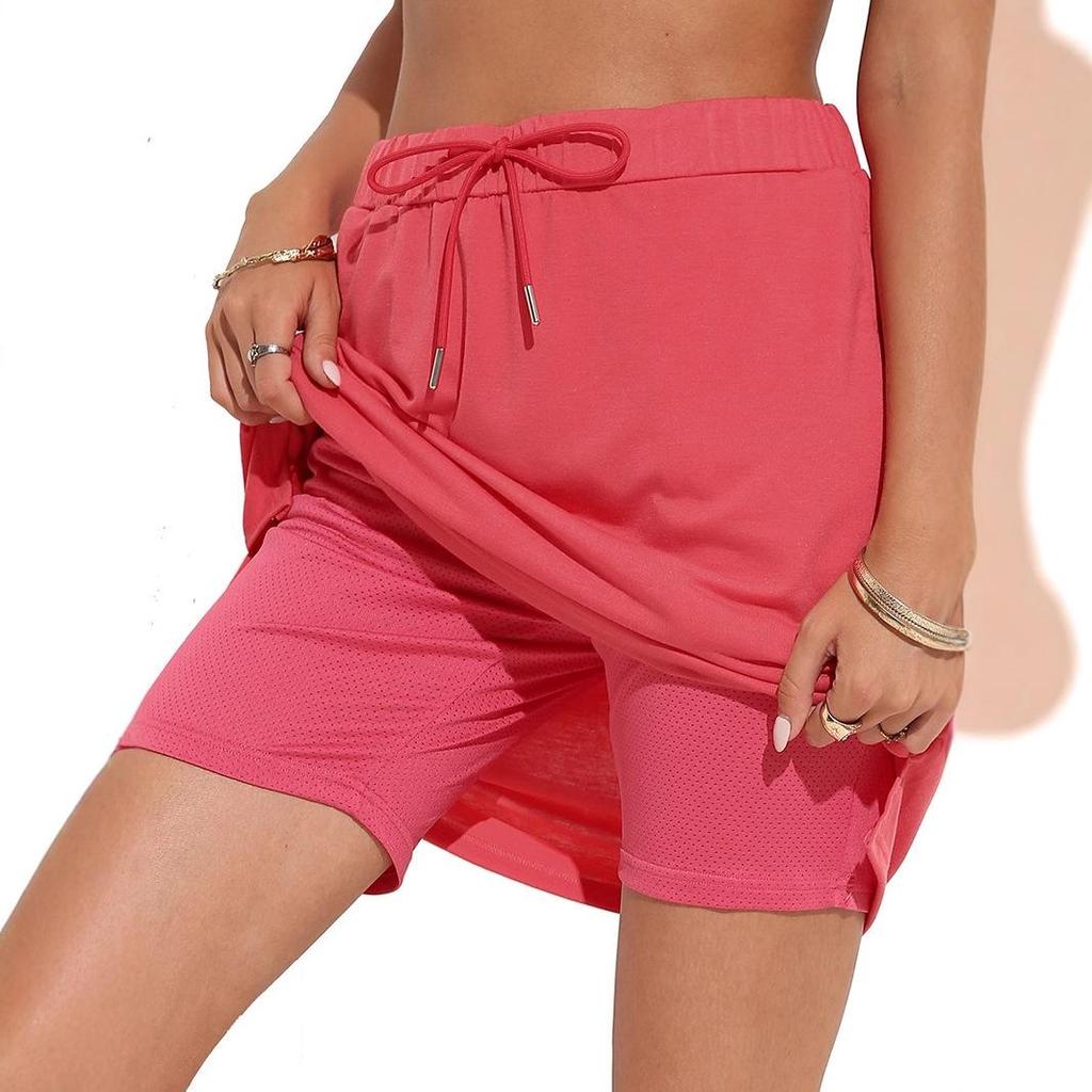 Dámská jarní/letní sukně jednobarevná na zavazování s dvouvrstvými šortkami