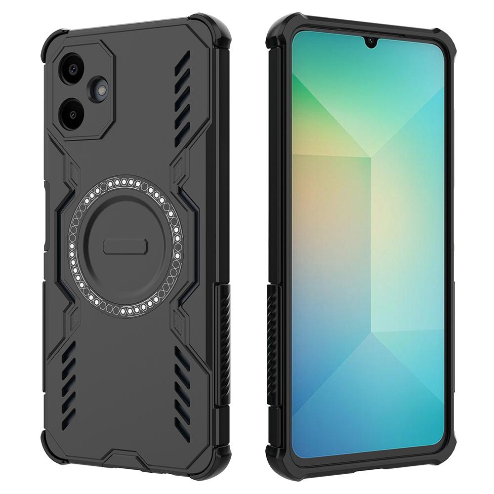 

For Samsung Galaxy A06 4G Magnetic Case Butterfly Armor Hollow Heat Dissipation PC+TPU Phone Cover Black