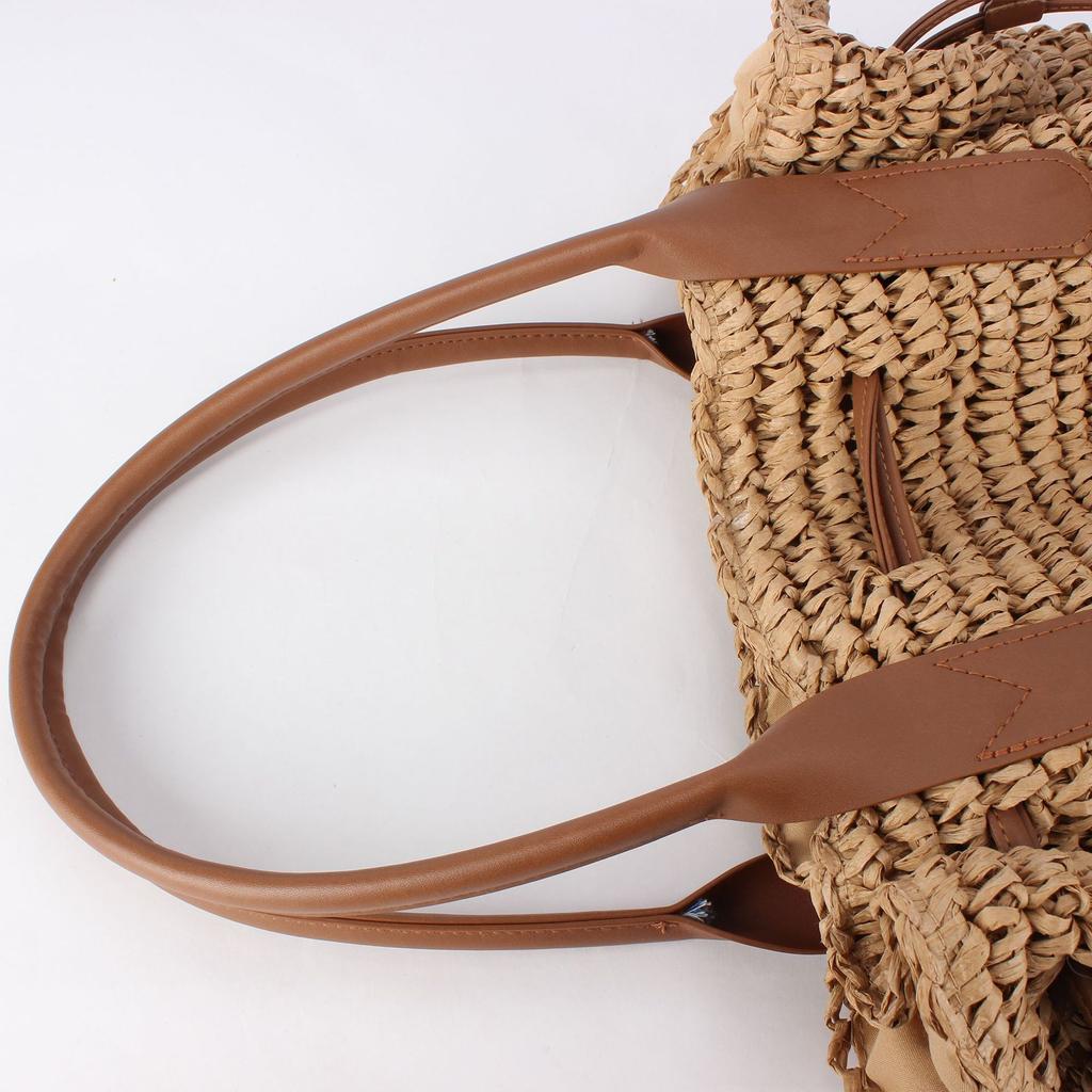 Women's Woven Beach Bag Straw Handbag Casual Snap Button Satchel Tote Bag Vintage Braided Shoulder Bag for Travel Beach Vacation