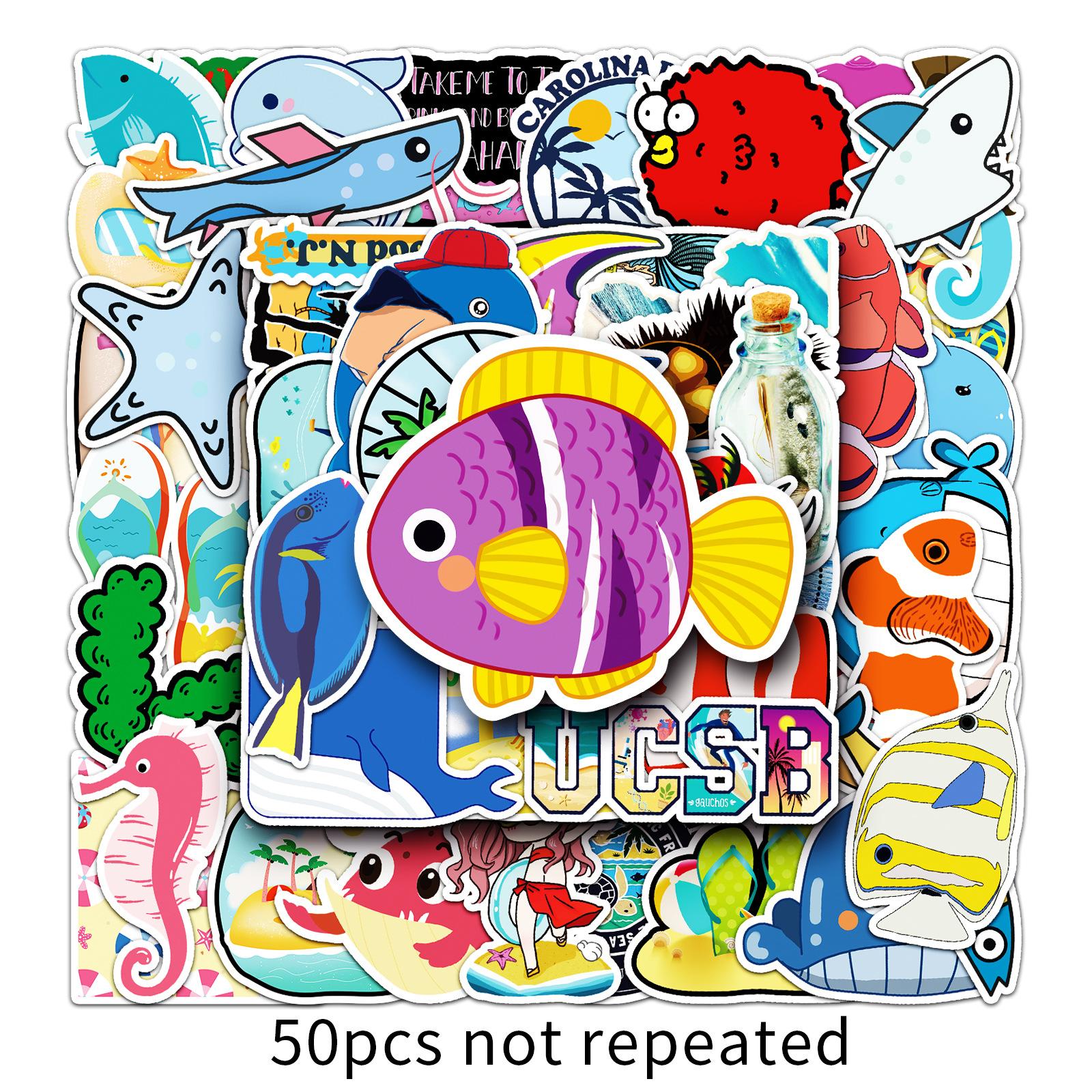 

50 Cartoon Marine Doodle Creative Laptop Scooter Car Decoration Stickers