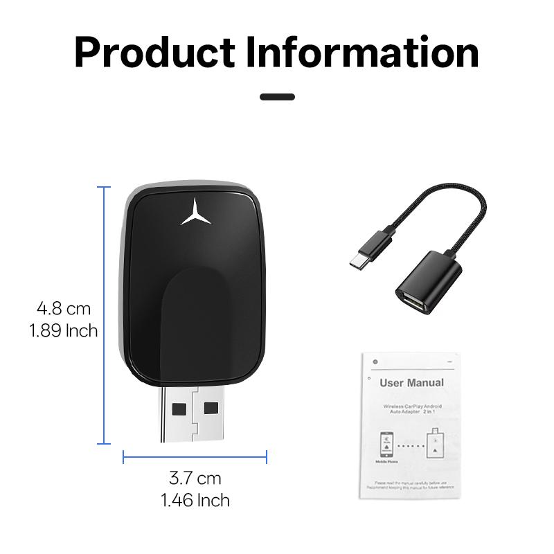 Wired To Wireless CarPlay Android Auto Adapter Dongle Plug and Play 2in1 For Toyota VW Kia