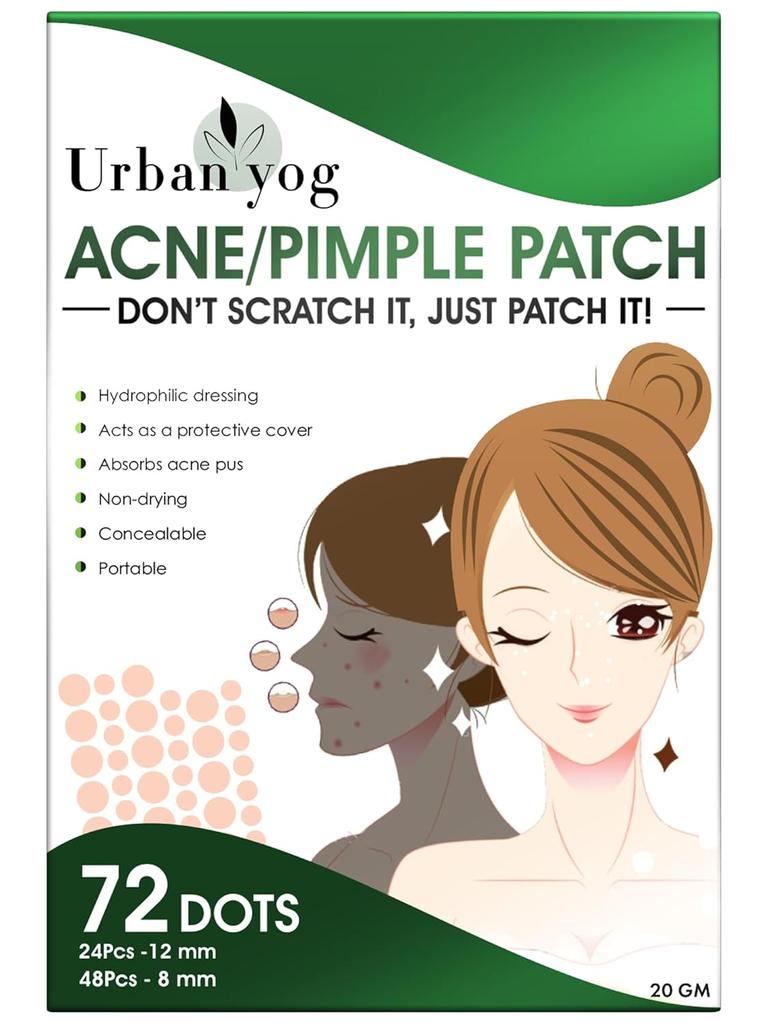 Urban Yog Acne Pimple Patch, Hypoallergenic - Invisible Facial Stickers Cover With 100% Hydrocolloid, Pimple Patches For Face (72 Dots) - Pack Of 1