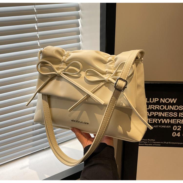 Women Bowknot Pu Shoulder Bag Large Capacity Bag With Adjustable Shoulder Strap Shopping Bag Stylish Fashion Solid Color Handbag