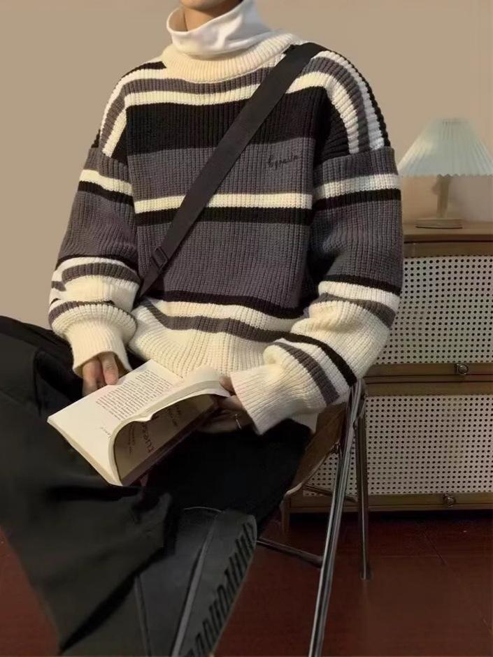 Men's Retro Striped Knit Sweater - Autumn/Winter Collection