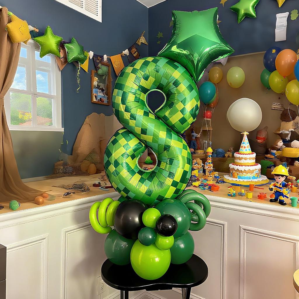 40 inch green pixel digital balloon set (0-9) pentagram aluminum foil balloons for decorating boys and girls' birthday parties
