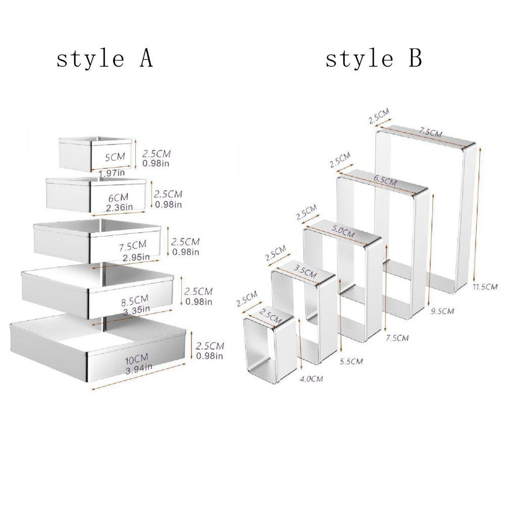 5Pcs/Set Stainless Steel Cookie Cutter Rectangle Dough Mold Bake Tools Biscuit Mold  Pastry
