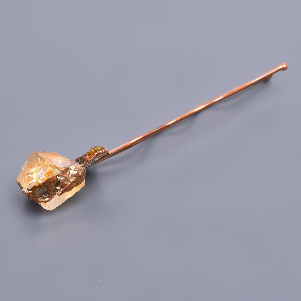 Natural Citrine Rough Ethnic Handmade Jewelry Bun Stick 3.5 Inch / Electroplated Copper Gold Filled Hair Pin Christmas Sale For Mother Wife