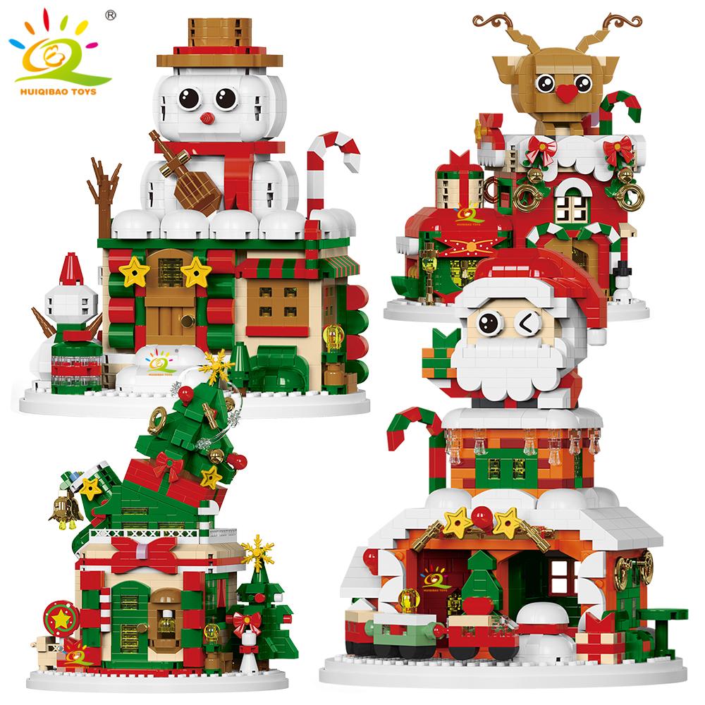 Xmas Elk Deer Santa Claus Construction Blocks City Snow House Xmas Tree Decor. Bricks Collection Playthings designed for Children Children Present