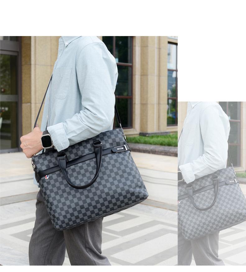 Men's Plaid Handbag: Business One-Shoulder Classic, 14-inch Laptop Briefcase