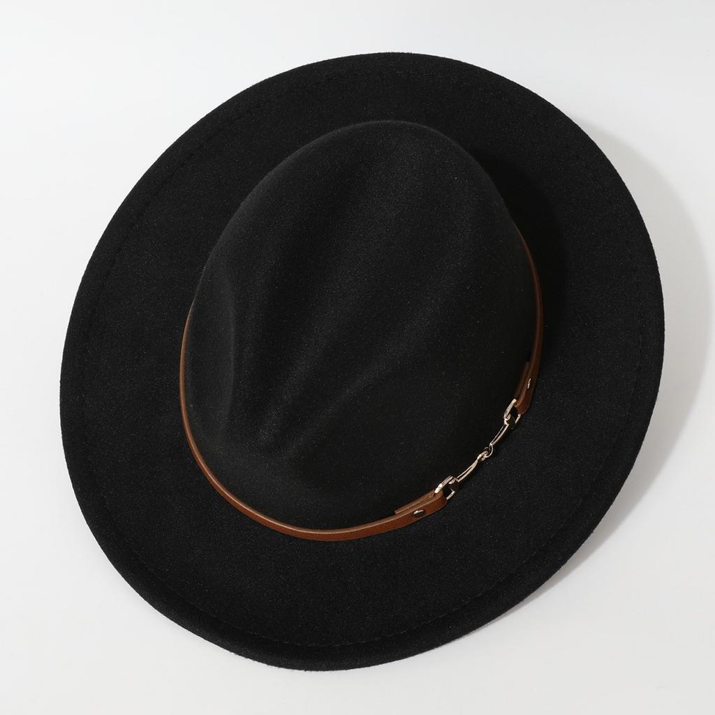 Fashionable spring and summer new wool felt hat with flat brim and wide brim, British retro jazz hat, black wool western cowboy hat