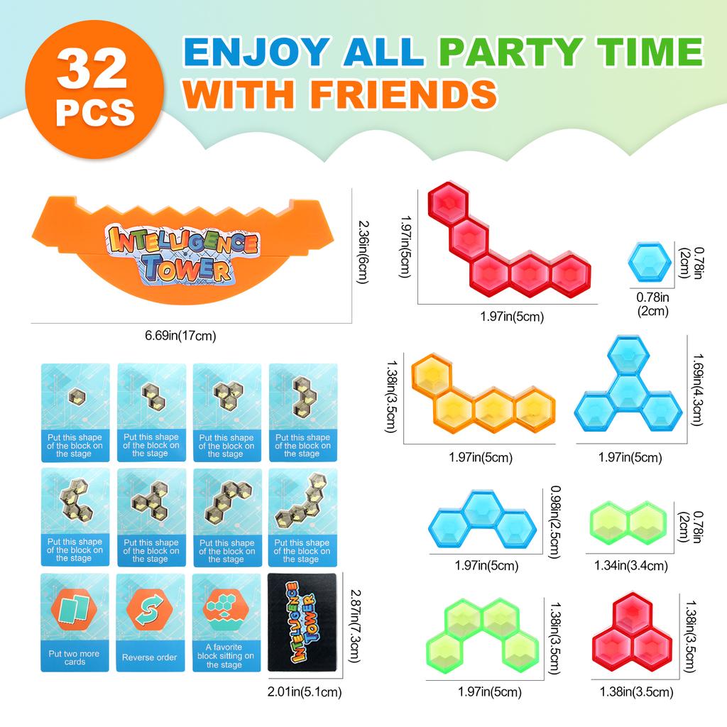 32Pcs Intelligence Tower Balance Stacking Building Blocks Toy Stacked High Block Game  Educational Toys Kids Desktop Party Toy