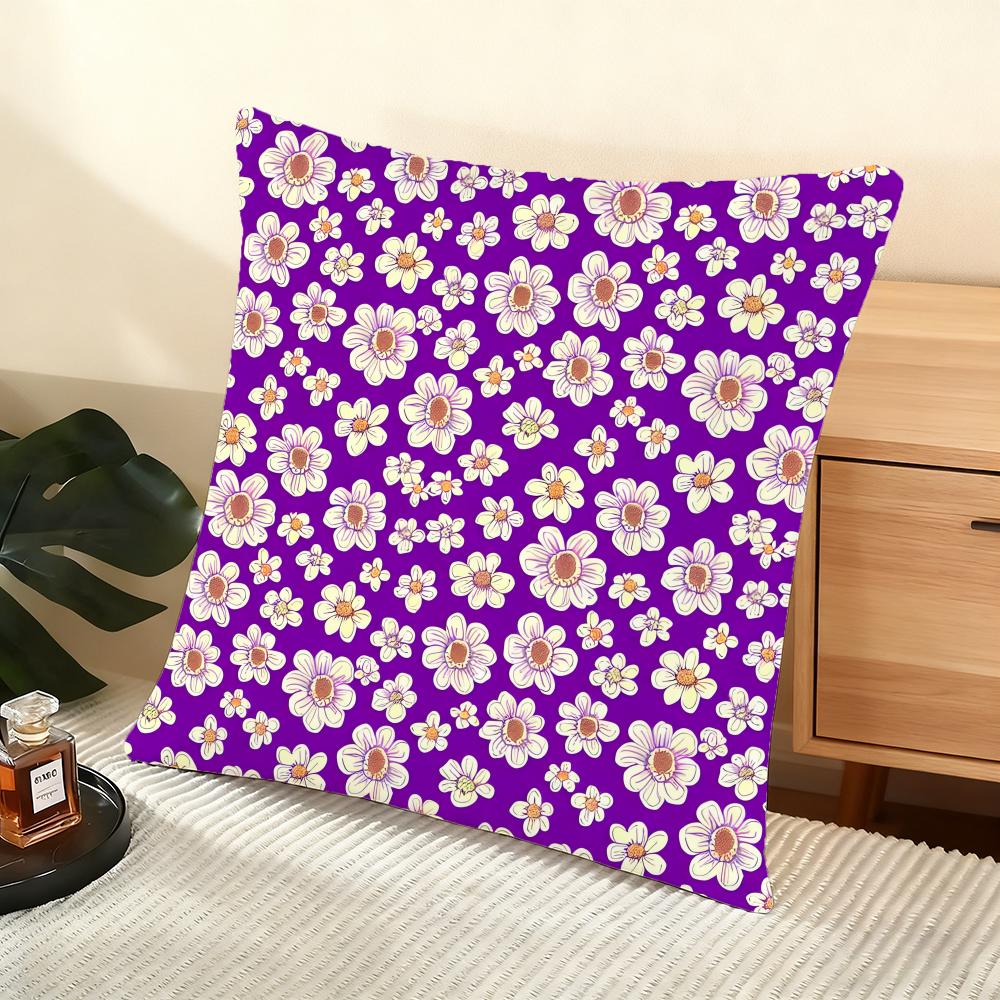 Pansy Mixture On Violet Cushion Cover Soft Short Plush Pillow Cover Smooth Cozy Texture Aesthetic Cushion Case Home Decor