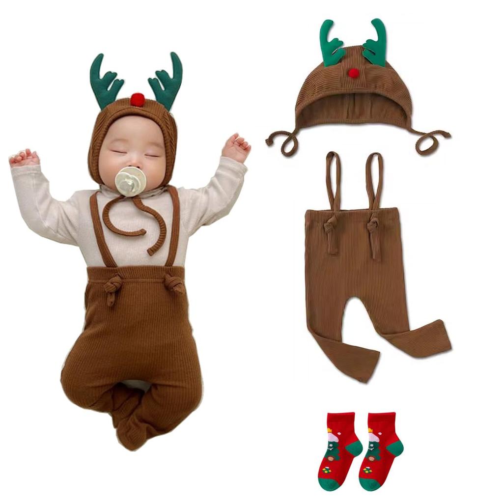 TUPOLILI Christmas Baby Leggings Santa Reindeer Santa Claus Baby Ribbed Overalls 3-Piece Set, Costume, Costume, Outfit, Clothes, Tights, Leggings,