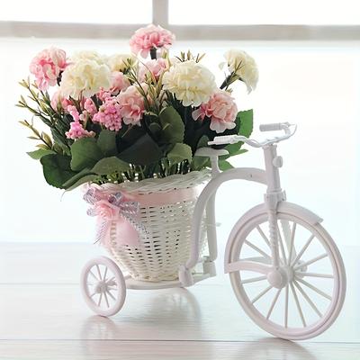 Cesto de Flores Decorativo de Bicicleta Branco Decoração de Casamento Vaso de Flores de Design de Triciclo de Plástico Cesto de Armazenamento Decoração de Festa Vaso