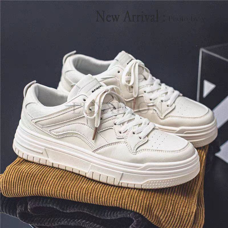 Men Skateboarding Shoes Fashion Leather Breathable Casual Jogging Sports Shoes Platform Hard-Wearing Walking Running Sneakers