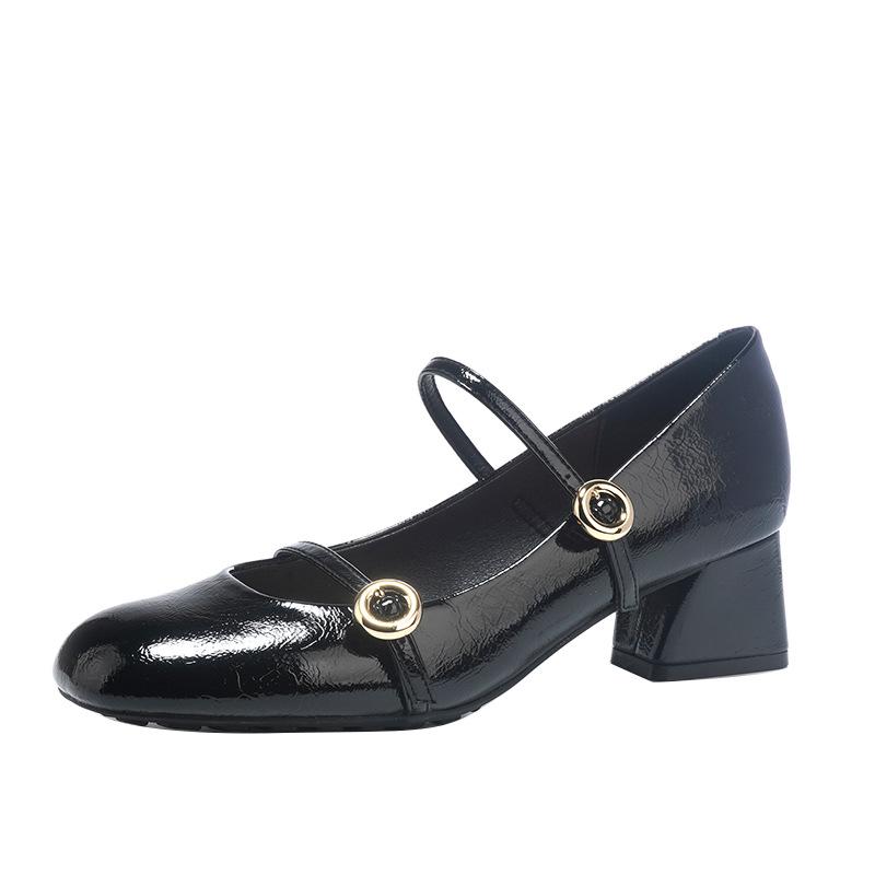 Kreative runde Schnalle~ Designgefühl runde Zehen Mary Jane Schuhe Damen Dicke Ferse runde Zehen Einzelne Schuhe Süßes Wort mit Frühling