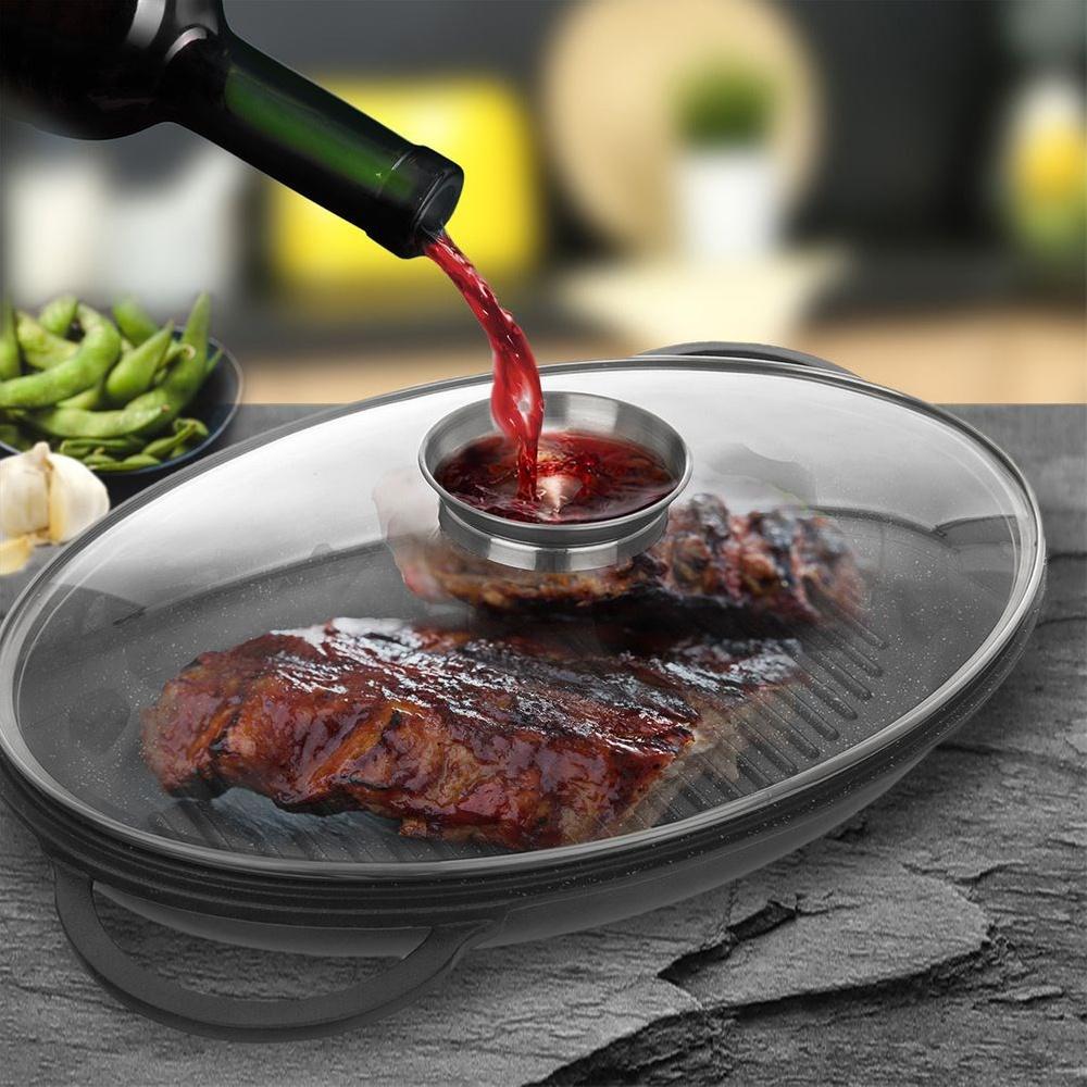 Deep Granite Grill Pan With Lid Grande 43X28X6 Cm