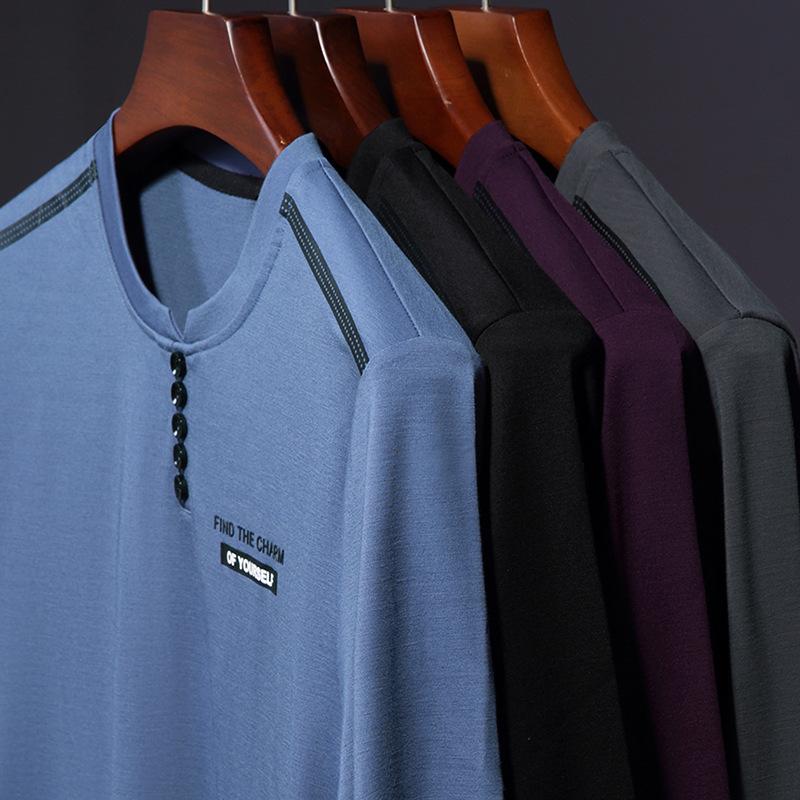 Tricou cu mânecă lungă pentru bărbați, cu litere de toamnă, cu imprimeu, partea inferioară de sus, tricou cu nasturi pentru bărbați, îmbrăcăminte pentru bărbați