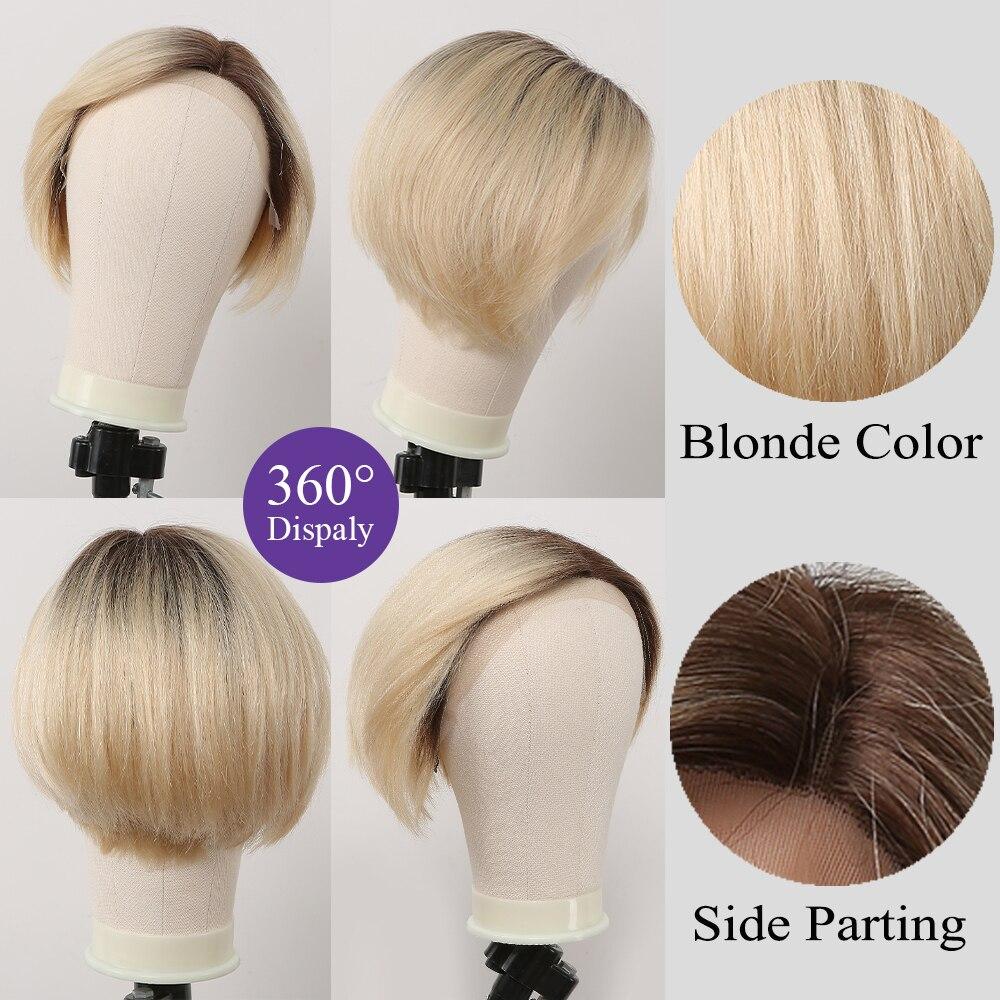 HAIRCUBE Bob Human Hair Wigs Ombre Light Blonde Pixie Cut Lace Front Wigs for Women Side Parted Straight Transparent Lace Wig