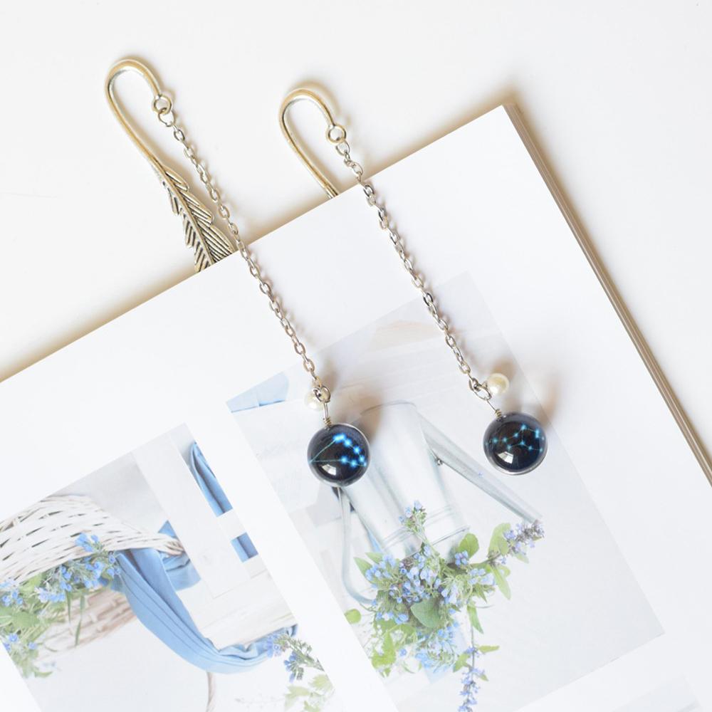 Feather Bookmark Metal Book mark 12 Constellation Bookmark Bookmark Pendant Noctilucent Bookmark