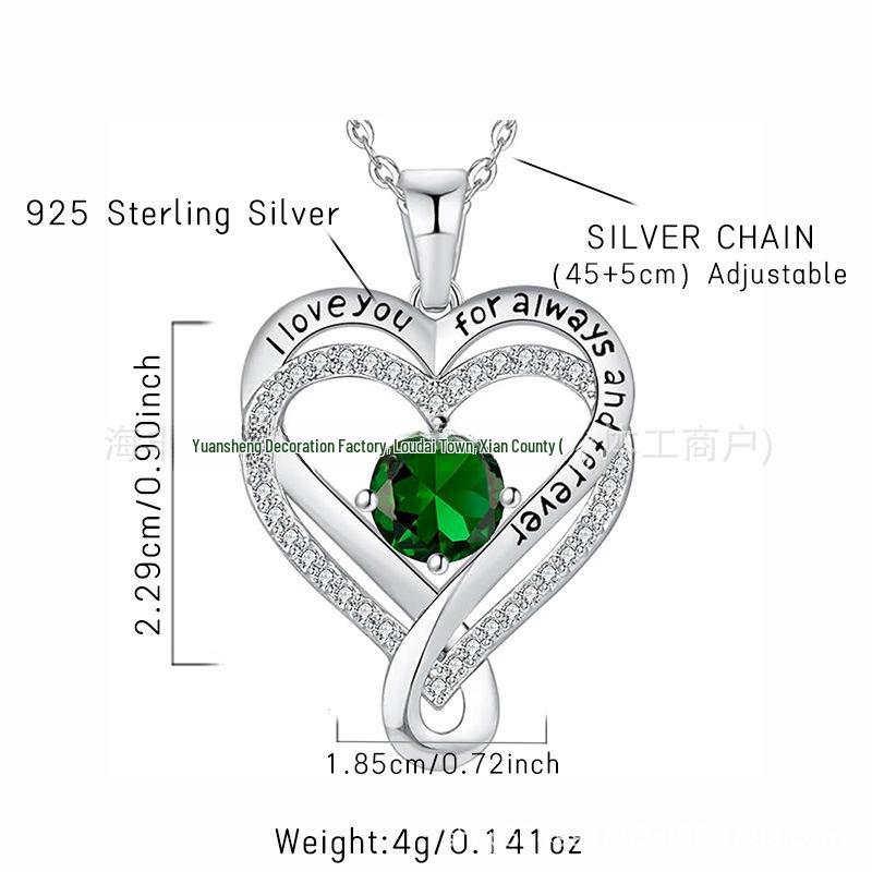 Eternal Heart S925 Sterling Silver Dubbelhalsband med Födelsestenhänge