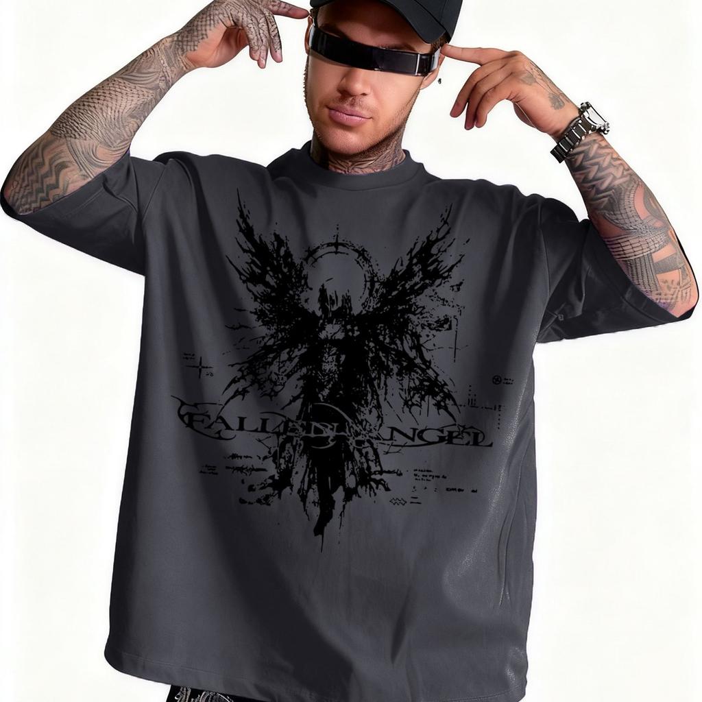 Hip-Hop Street Men'S Gothic Angel Print Short-Sleeve T-Shirt
