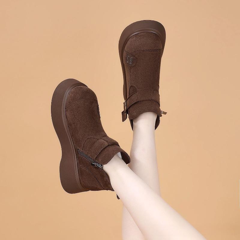 New Thick-soled Ankle Boots for Women, Versatile Height-increasing Fleece Cotton Shoes and Snow Boots