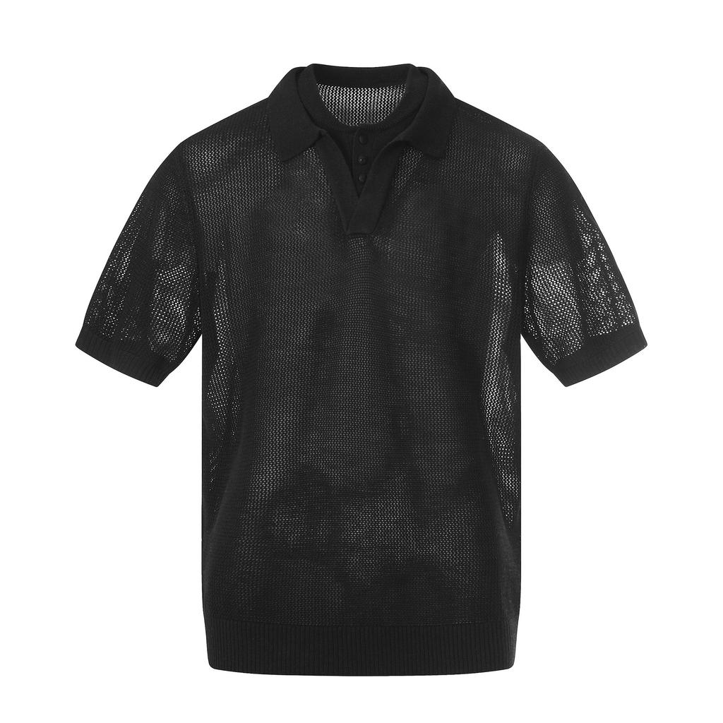 Summer Short-sleeved Polo Shirt Trendy Personalized Hollow T-shirt Men's Bottoming Shirt
