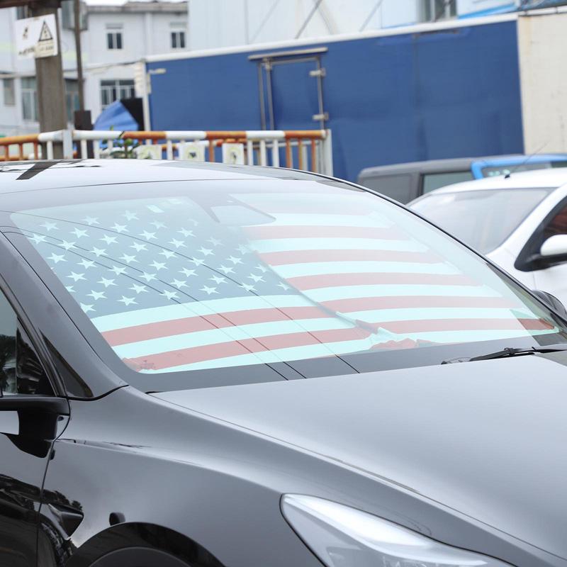 For Tesla Model 3/Y/X/S 2017- Silver Glue Cloth Car Front Windshield Thermal Curtain Shading Sunscreen Car