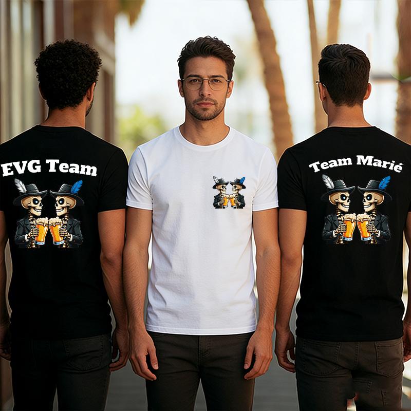 Französische Herren EVG Team Team Marié Passende T-Shirts Junggesellenabschied Bräutigam Squad Totenkopf Bier Toast Grafik Passende Freizeit-T-Shirts