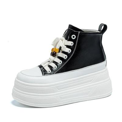Baskets à plateforme de 7 cm à la mode pour femmes Chaussures montantes Talon compensé Bottines Chaussures décontractées pour femmes Baskets blanches Chaussures de marche