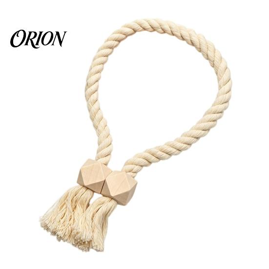 Reusable Magnetic Tiebacks 1Pc Boho Curtain Tieback, Twisted Rope Wooden Bead Quick Secure Ties Holders, Decorative Drapery Holdbacks for Bedroom