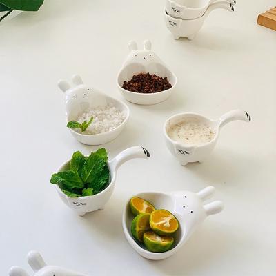Assiette à tremper en céramique avec poignée Assiette à sauce Assiette d'assaisonnement pour chat et lapin mignon Bol à tremper pour sushi Assiette à collation Fournitures de cuisine