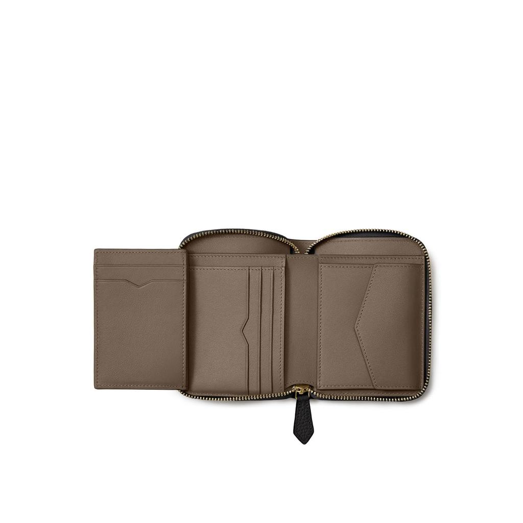 BONAVENTURA Medium Functional Zip Wallet In Shrink Leather by Revise X Made with the Finest European A Perfect [Black Etoupe]. Leather. Gift.