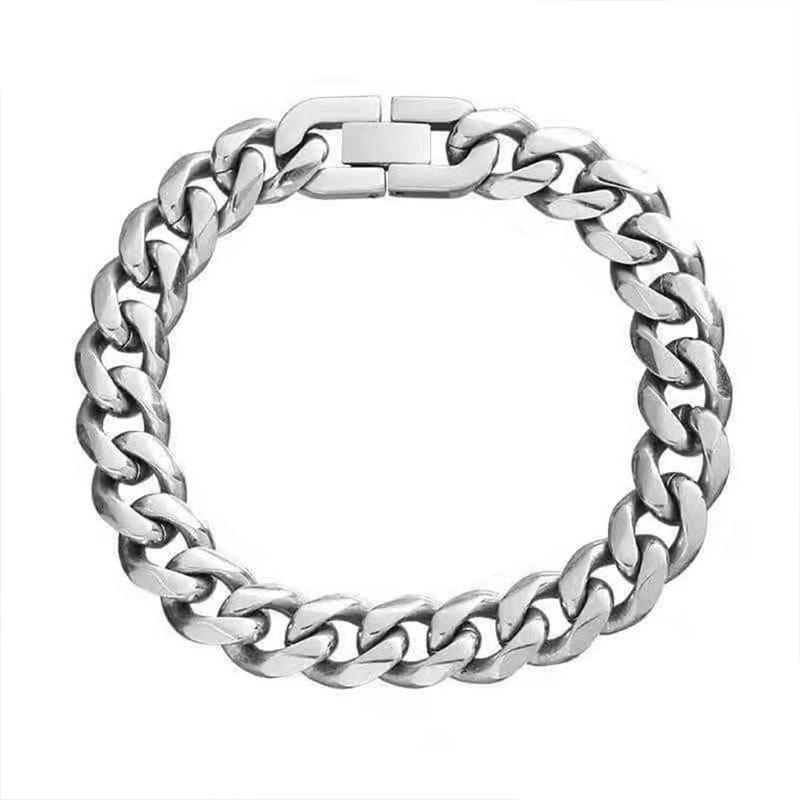 Tide Cool Hip Hop Cuban Chain Does Not Fade Titanium Steel Bracelet Boys And Girls Thick Bracelet Couple Versatile Light Luxury Trendy Brand Jewelry