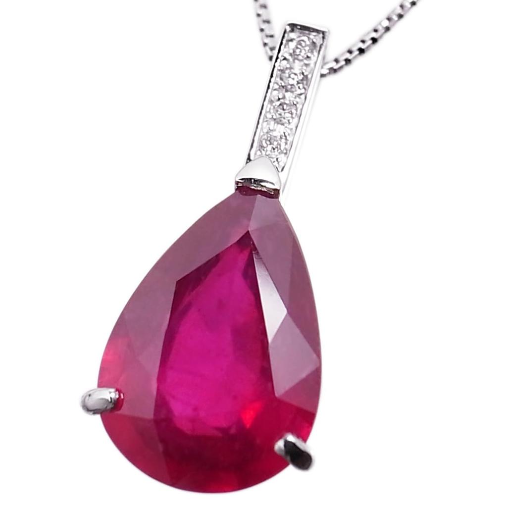 Pt900 K18 Large Natural Solitaire Ruby Diamond Platinum and 4 Carats or 18K Venetian April July Certificate of Authenticity [Mirize] (4.0ct+) &