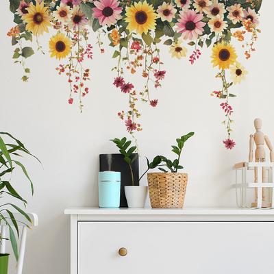 Painted Small Flowers Green Leaves Home Background Wall Beautification Wall Stickers