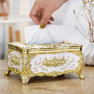 Caja de Pañuelos con Patrón de Rosas Chapada en Oro Estilo Americano Soporte de Papel Adecuado Para Múltiples Habitaciones Decoración de Escritorio para el Hogar