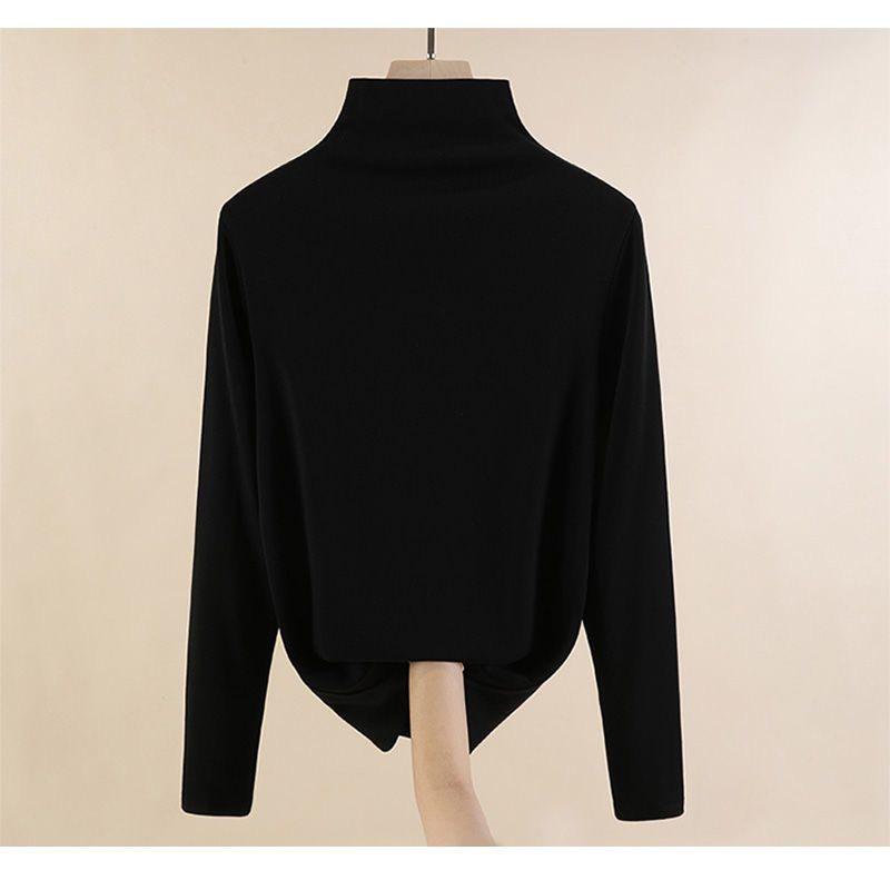 

Женская бархатная футболка с длинным рукавом и полувысоким воротником 2024 - Модный теплый осенне-зимний топ для внутреннего слоя XXL чёрный