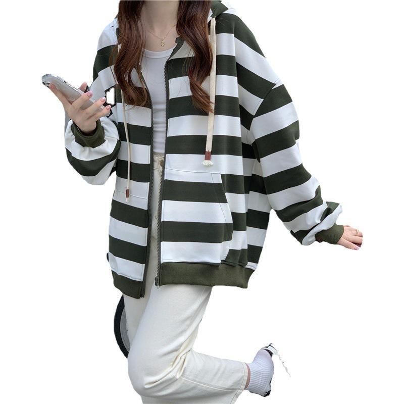Women's Striped Cardigan Hoodie - 2023 Autumn/Winter Korean Trend, Loose Fit, Slimming Style