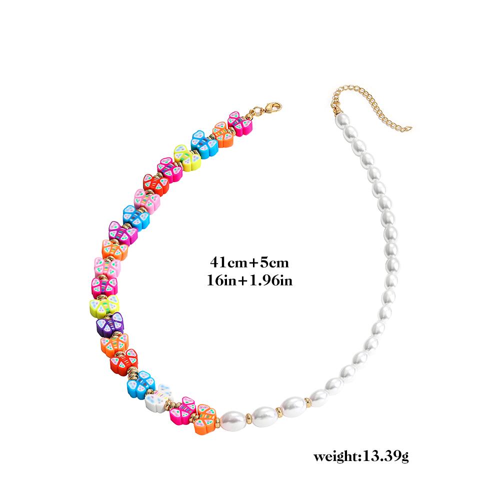 Bohemian Colorful Butterfly Fruit Shape Beaded Strand Necklaces for Women Boho Pearl Chokers Necklace Summer Handmade Jewelry