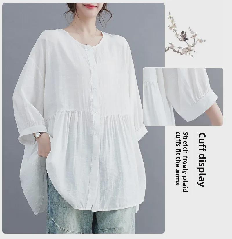 Sommer 2025 Damen Übergröße Koreanischer Stil Schlankmachendes Sieben-Ärmel-Shirt