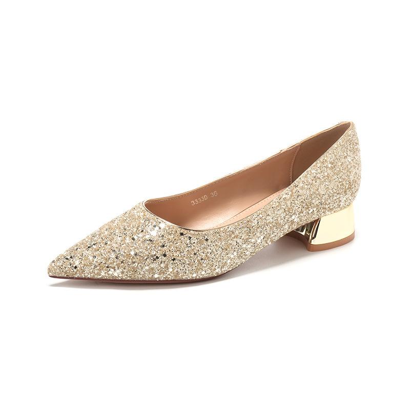 Low Heel Shiny Glitter Pointed Women's Shoes Red High Heels Comfortable Wedding Shoes Banquet Shoes Bridesmaid Shoes