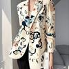 Beige Printed Fashion Blazer Spring Autumn New Stylish Casual Korean Style Coat