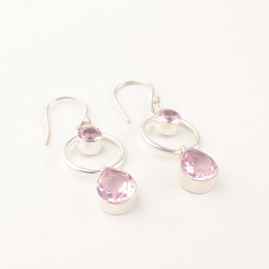 Natural Morganite Gemstone 925 Sterling Silver Jewelry Handcrafted Earrings 2.0" EE-140-2