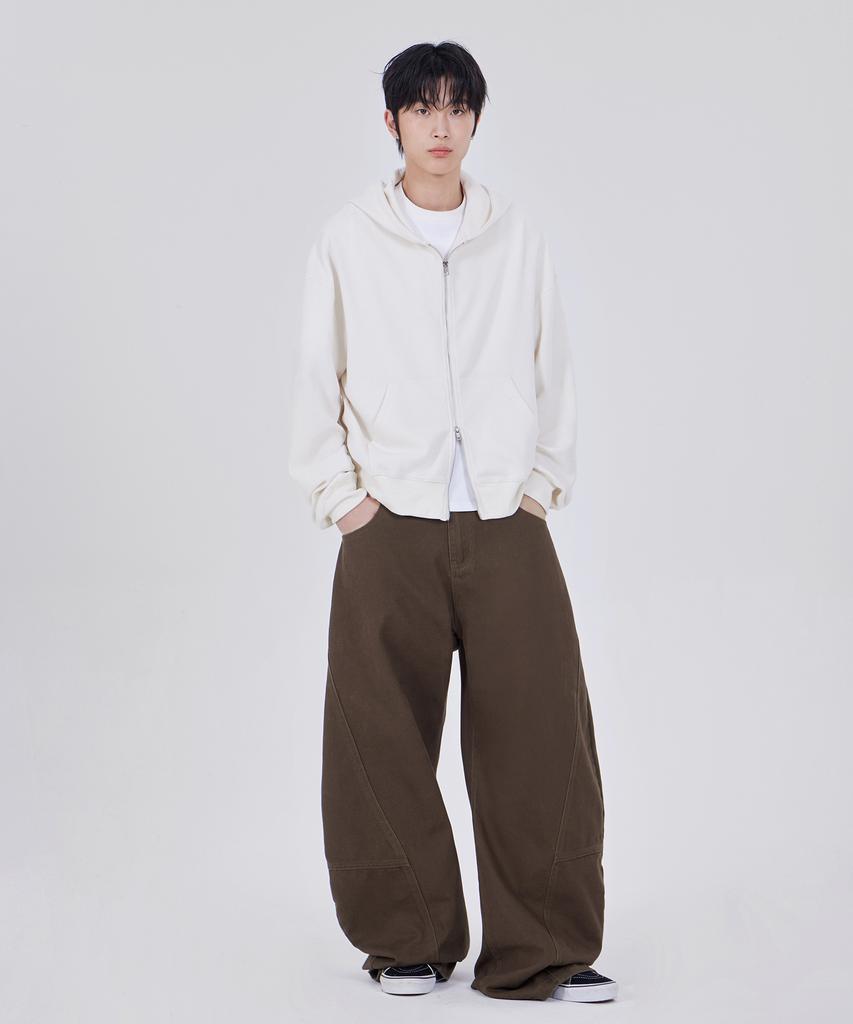 GLW Curved Cut Wide Cotton Pants Brown