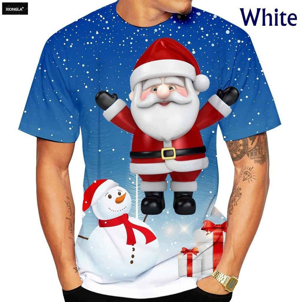 

Веселая футболка с 3D-принтом Санта-Клауса, мужская и женская одежда для кануна Рождества, футболка с коротким рукавом для пары XS