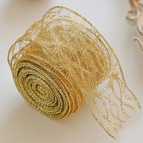 Transluzentes Polyesterband für Schleifen 2,5" x 2,2 Yards Gold Durchsichtig Weihnachtsbaumdekoration und Geschenkverpackung Verpackung, Netzstoff DIY Bastelarbeiten Floral