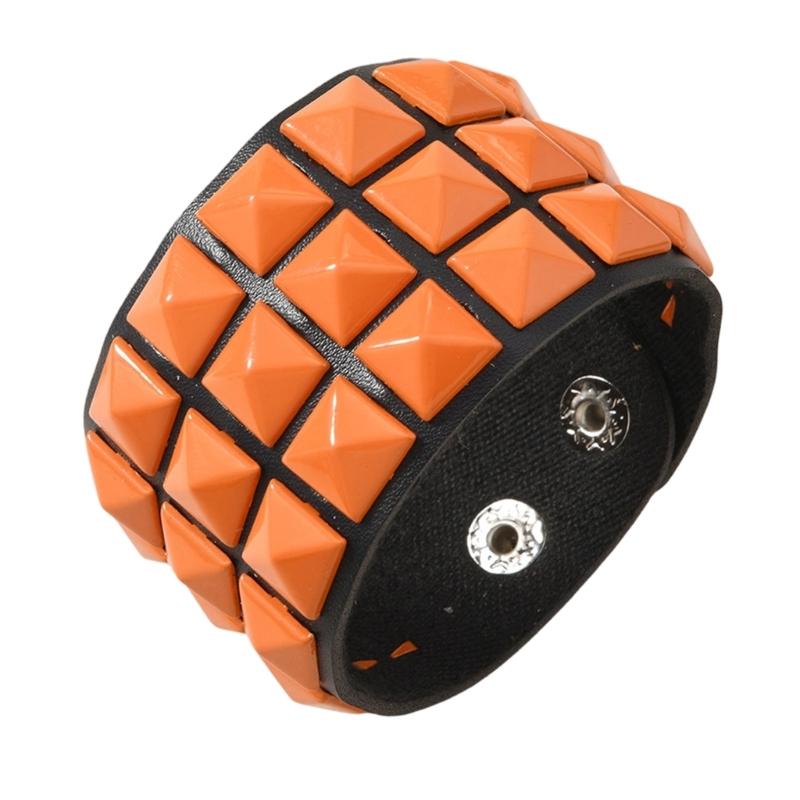 Comfort Fit Adjustable Bracelet Three Row Square Studs Punk Design Soft Leather for Stylish Daily Fashion
